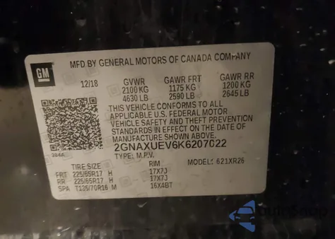 2019 Chevrolet Equinox Lt из США, поврежденный, VIN 2GNAXUEV6K6207022